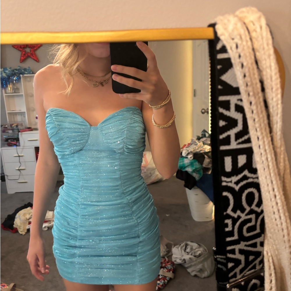 Strapless Blue Mini Dress
